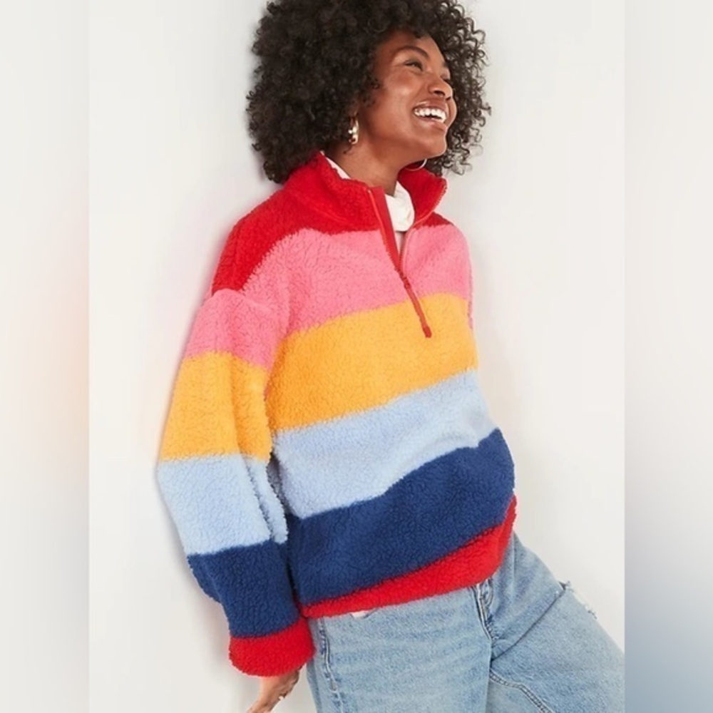 Women’s Old Navy Cozy Sherpa Half-Zip Pullover Sweater Colorblock  XL